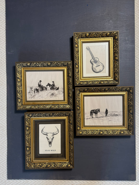 Vintage Texas Themed  Prints in Belvoir Ornate Gold Frames