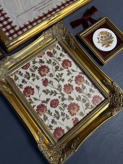 The Heritage Rouge Gallery -Gold Gilt Frames with Vintage Themed Prints , Mini Oil & English Ceramic