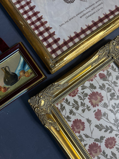 The Heritage Rouge Gallery -Gold Gilt Frames with Vintage Themed Prints , Mini Oil & English Ceramic