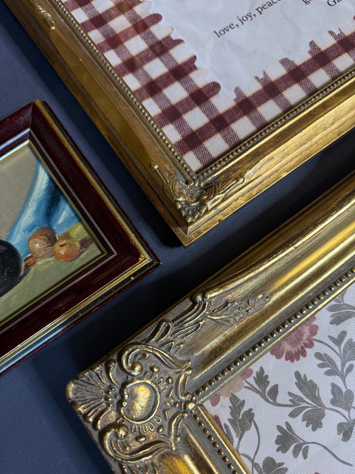 The Heritage Rouge Gallery -Gold Gilt Frames with Vintage Themed Prints , Mini Oil & English Ceramic