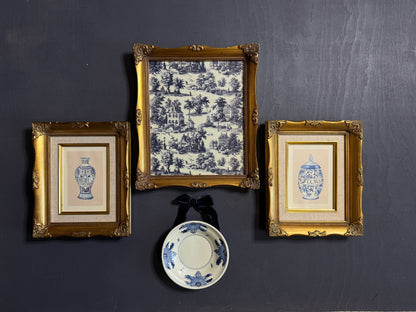 The Louis XV Toile Collection -Gold French Frames with Toile de Jouy Theme Print Set