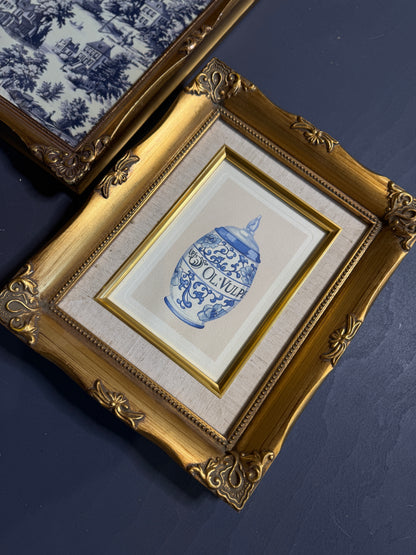 The Louis XV Toile Collection -Gold French Frames with Toile de Jouy Theme Print Set