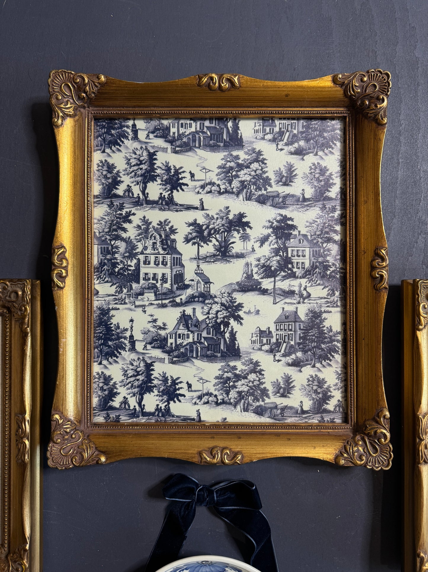 The Louis XV Toile Collection -Gold French Frames with Toile de Jouy Theme Print Set