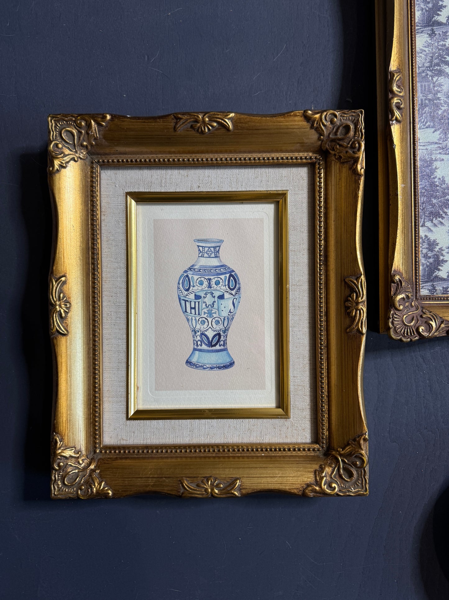 The Louis XV Toile Collection -Gold French Frames with Toile de Jouy Theme Print Set