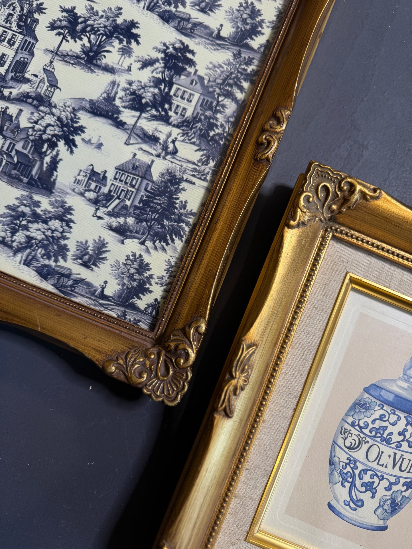 The Louis XV Toile Collection -Gold French Frames with Toile de Jouy Theme Print Set