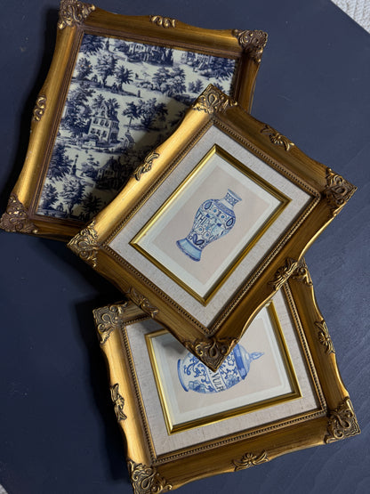 The Louis XV Toile Collection -Gold French Frames with Toile de Jouy Theme Print Set