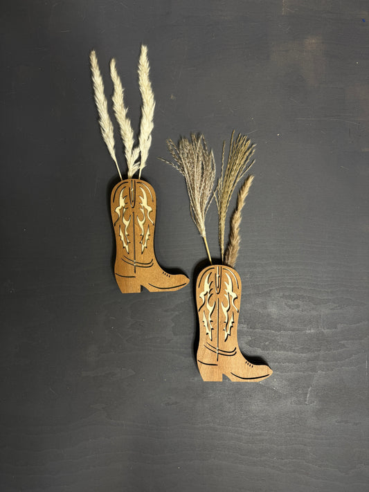 The Wild West Artisan Boot Set – Carved Wooden Sconce Pair with Florals