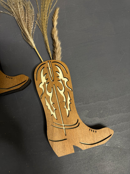 The Wild West Artisan Boot Set – Carved Wooden Sconce Pair with Florals