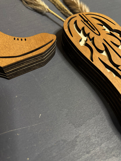 The Wild West Artisan Boot Set – Carved Wooden Sconce Pair with Florals