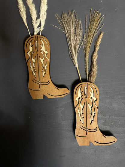 The Wild West Artisan Boot Set – Carved Wooden Sconce Pair with Florals