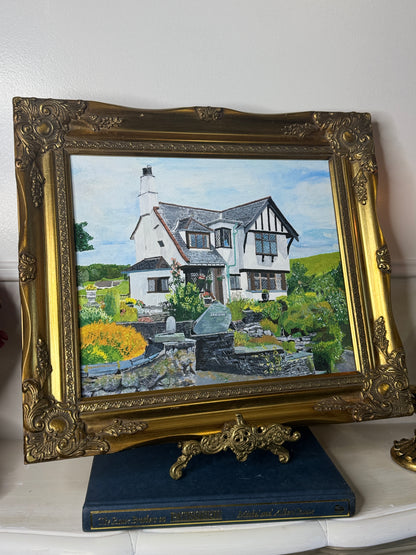 Vintage Oil Painting of Crag End Farm (Lake District) in a Gold Ornate Frame