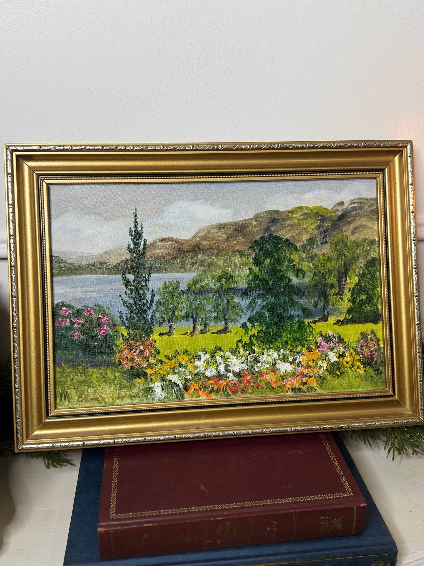 Vintage Oil Painting by Mary Edmondson 1981 - Coniston from Brantwood, Lake District