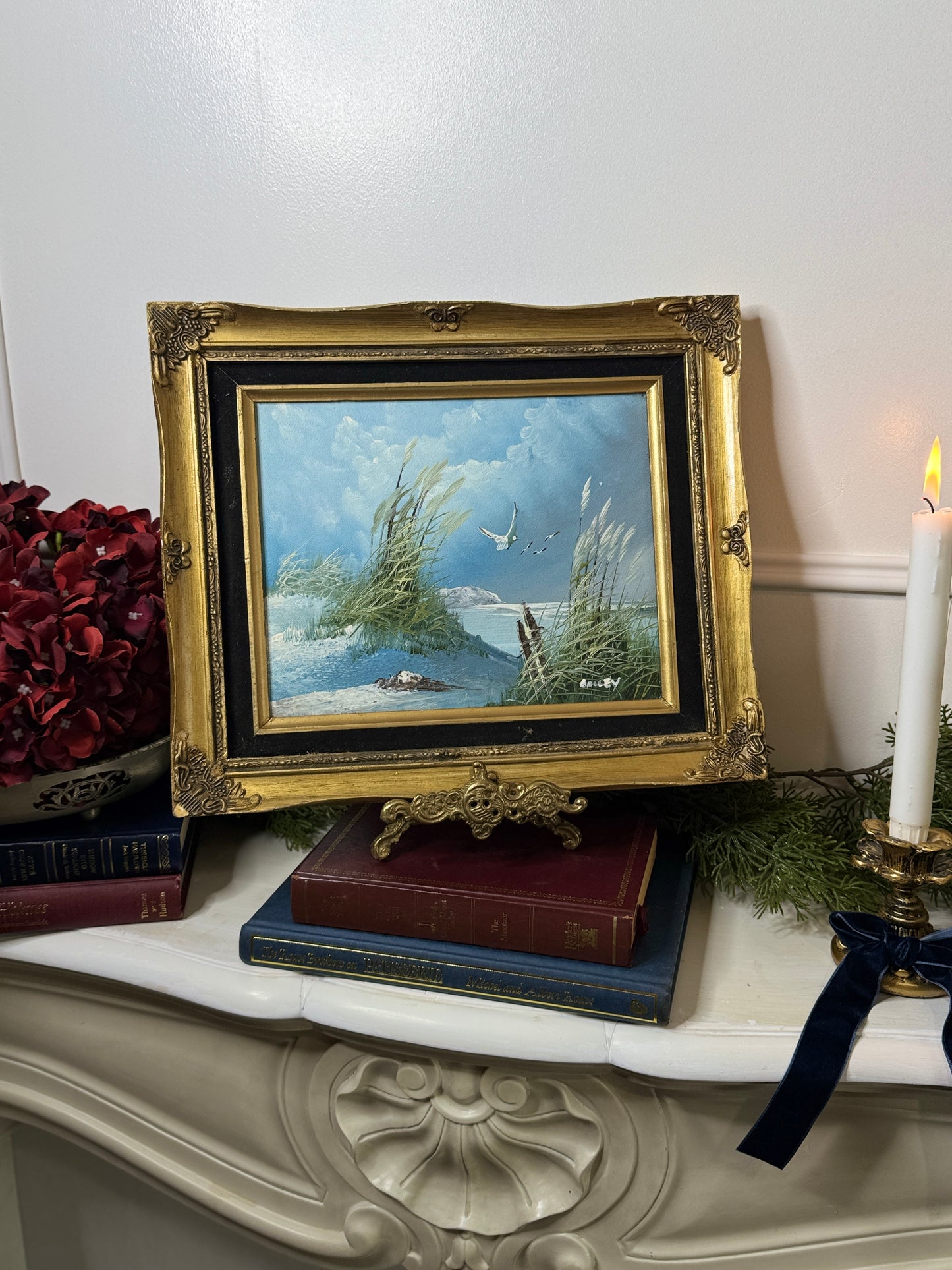Gilded Reflections-Small Oil Painting Signed in Antique Gilt Frame