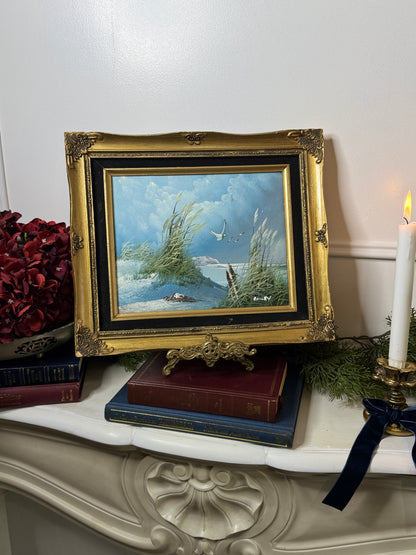 Gilded Reflections-Small Oil Painting Signed in Antique Gilt Frame