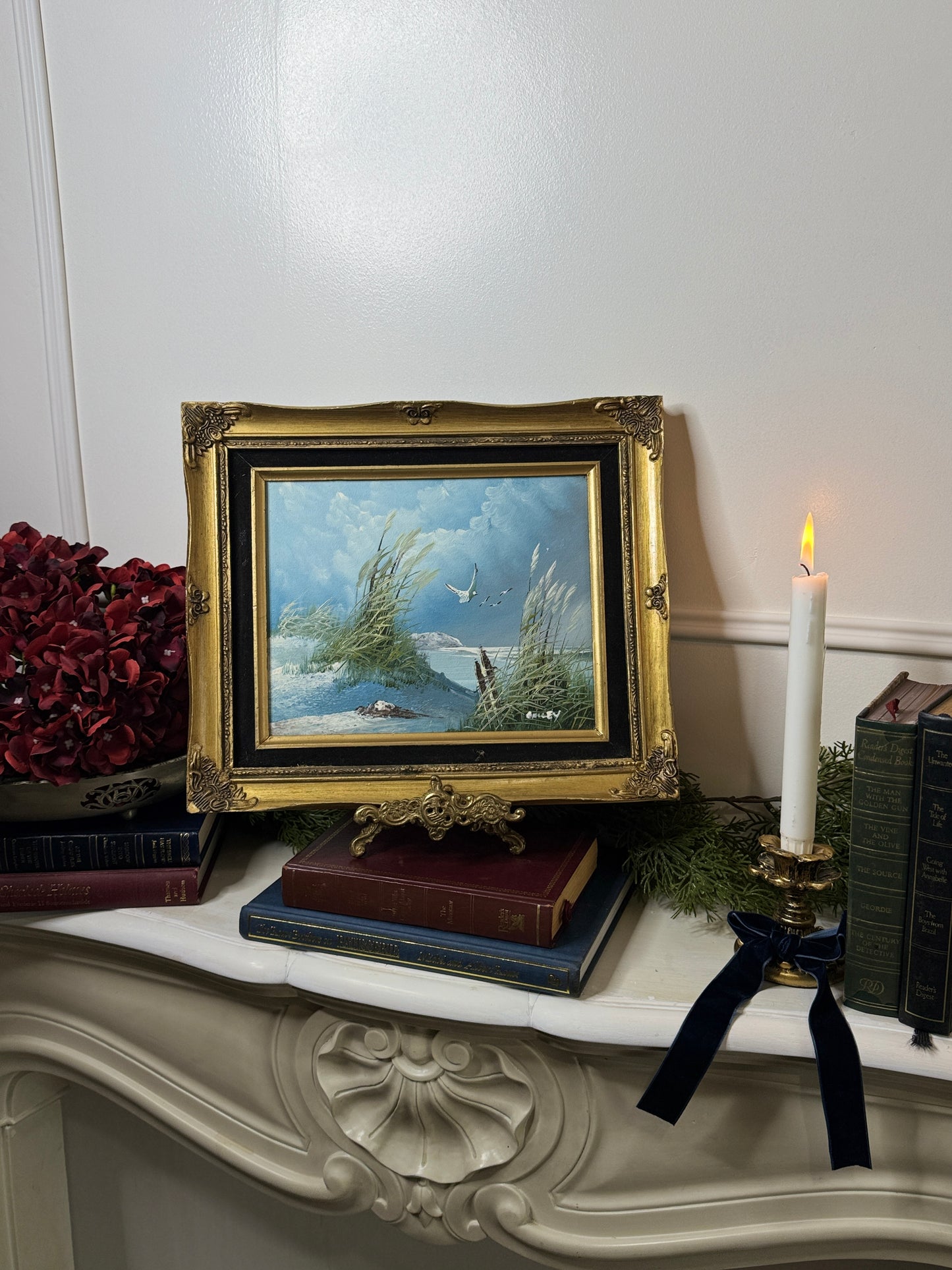 Gilded Reflections-Small Oil Painting Signed in Antique Gilt Frame