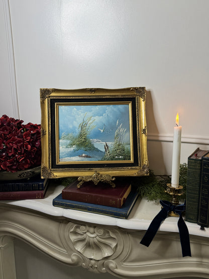 Gilded Reflections-Small Oil Painting Signed in Antique Gilt Frame