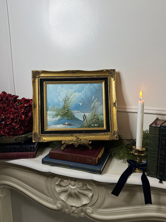 Gilded Reflections-Small Oil Painting Signed in Antique Gilt Frame