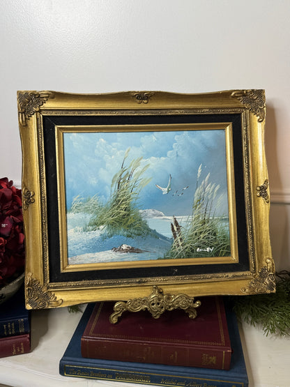 Gilded Reflections-Small Oil Painting Signed in Antique Gilt Frame