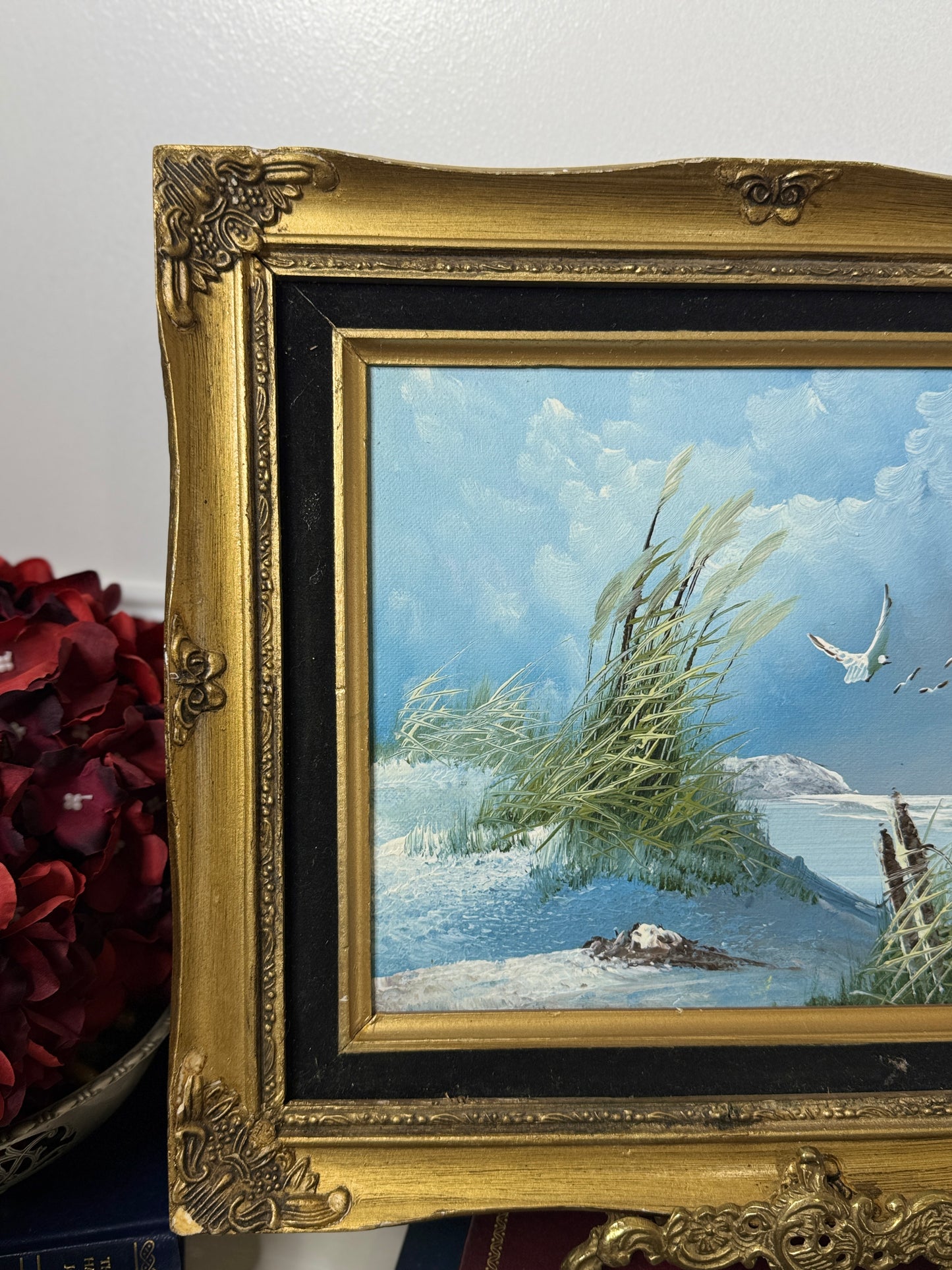Gilded Reflections-Small Oil Painting Signed in Antique Gilt Frame