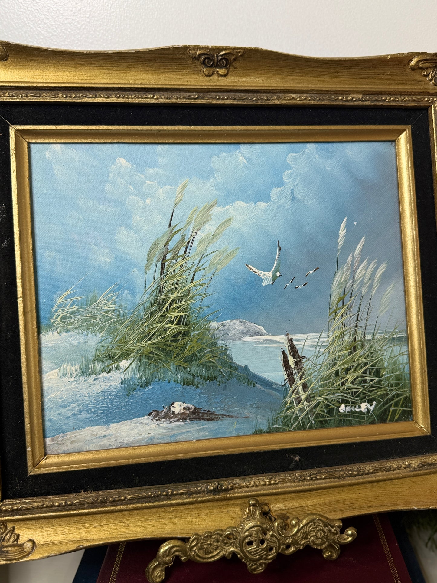 Gilded Reflections-Small Oil Painting Signed in Antique Gilt Frame