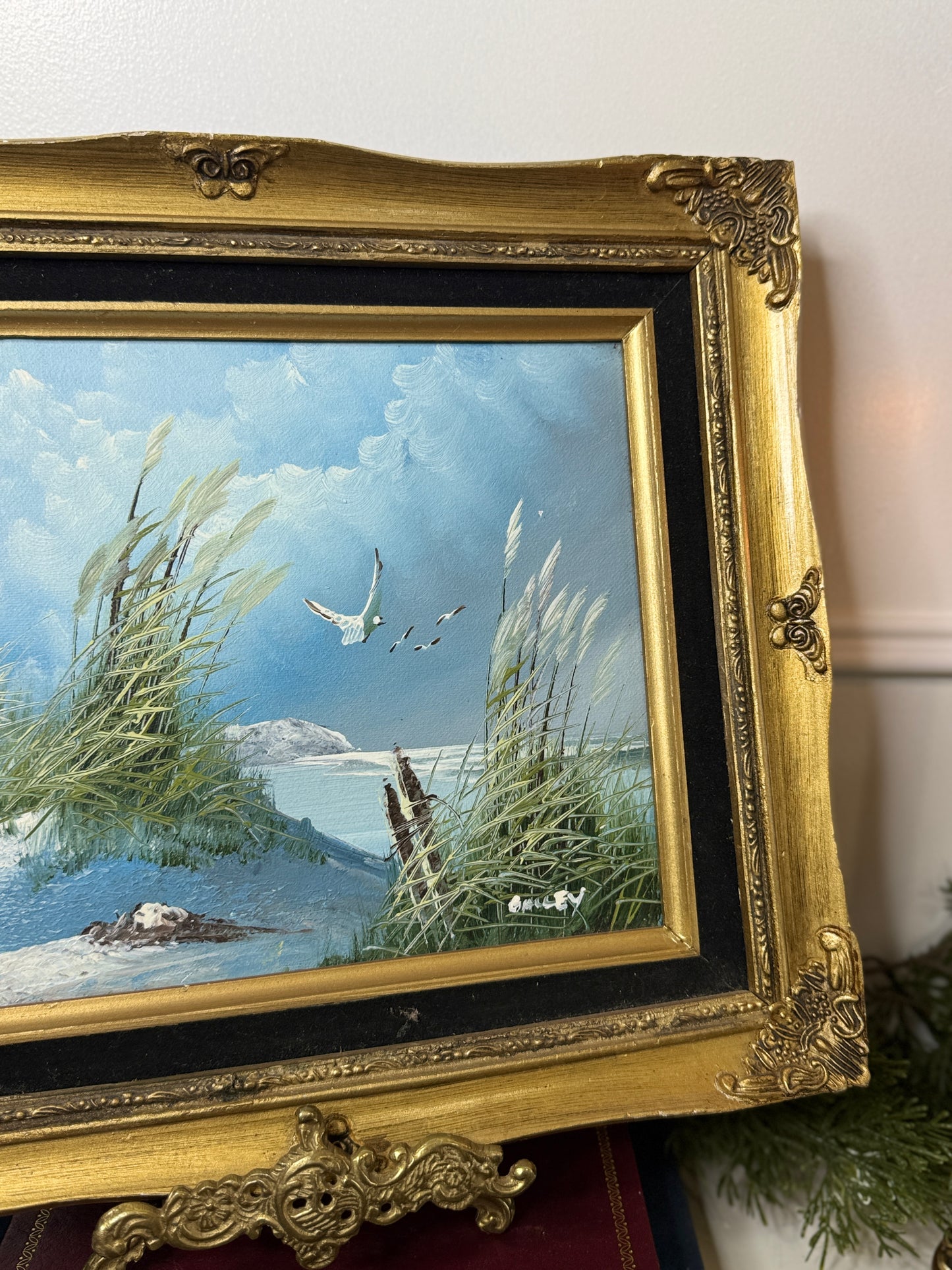 Gilded Reflections-Small Oil Painting Signed in Antique Gilt Frame