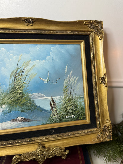 Gilded Reflections-Small Oil Painting Signed in Antique Gilt Frame
