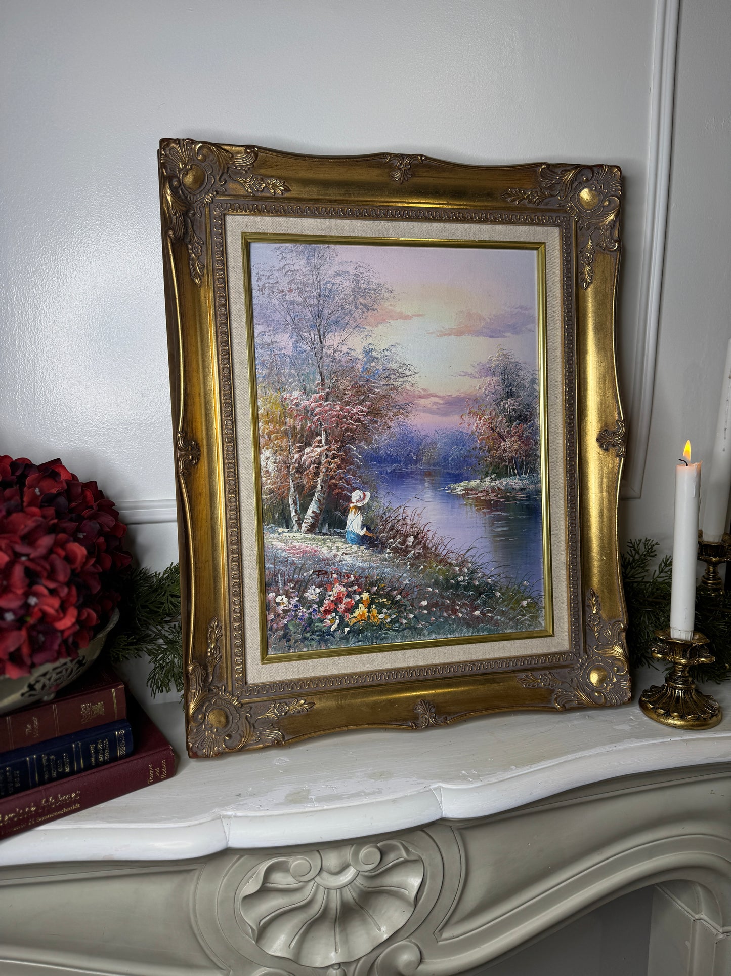 Vintage Signed Colourful Oil Painting in an Ornate Gold Sorélle Frame