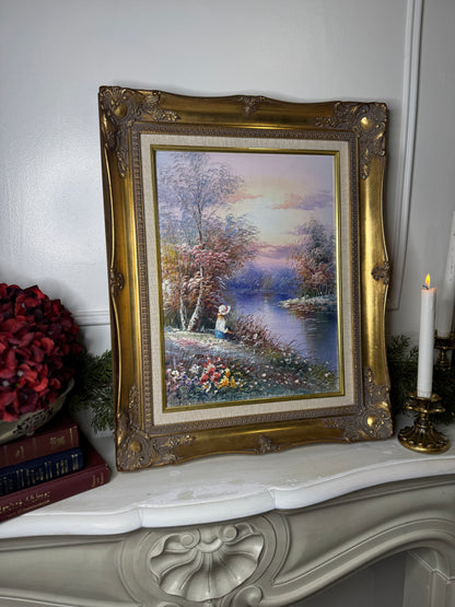 Vintage Signed Colourful Oil Painting in an Ornate Gold Sorélle Frame