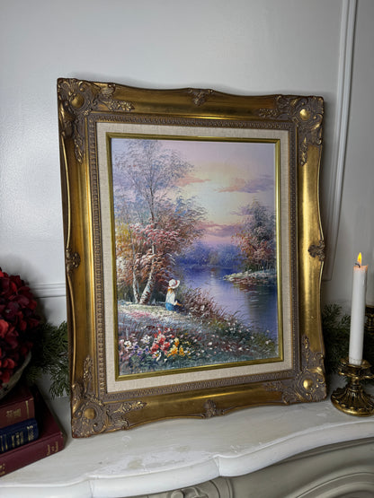 Vintage Signed Colourful Oil Painting in an Ornate Gold Sorélle Frame