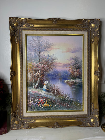 Vintage Signed Colourful Oil Painting in an Ornate Gold Sorélle Frame
