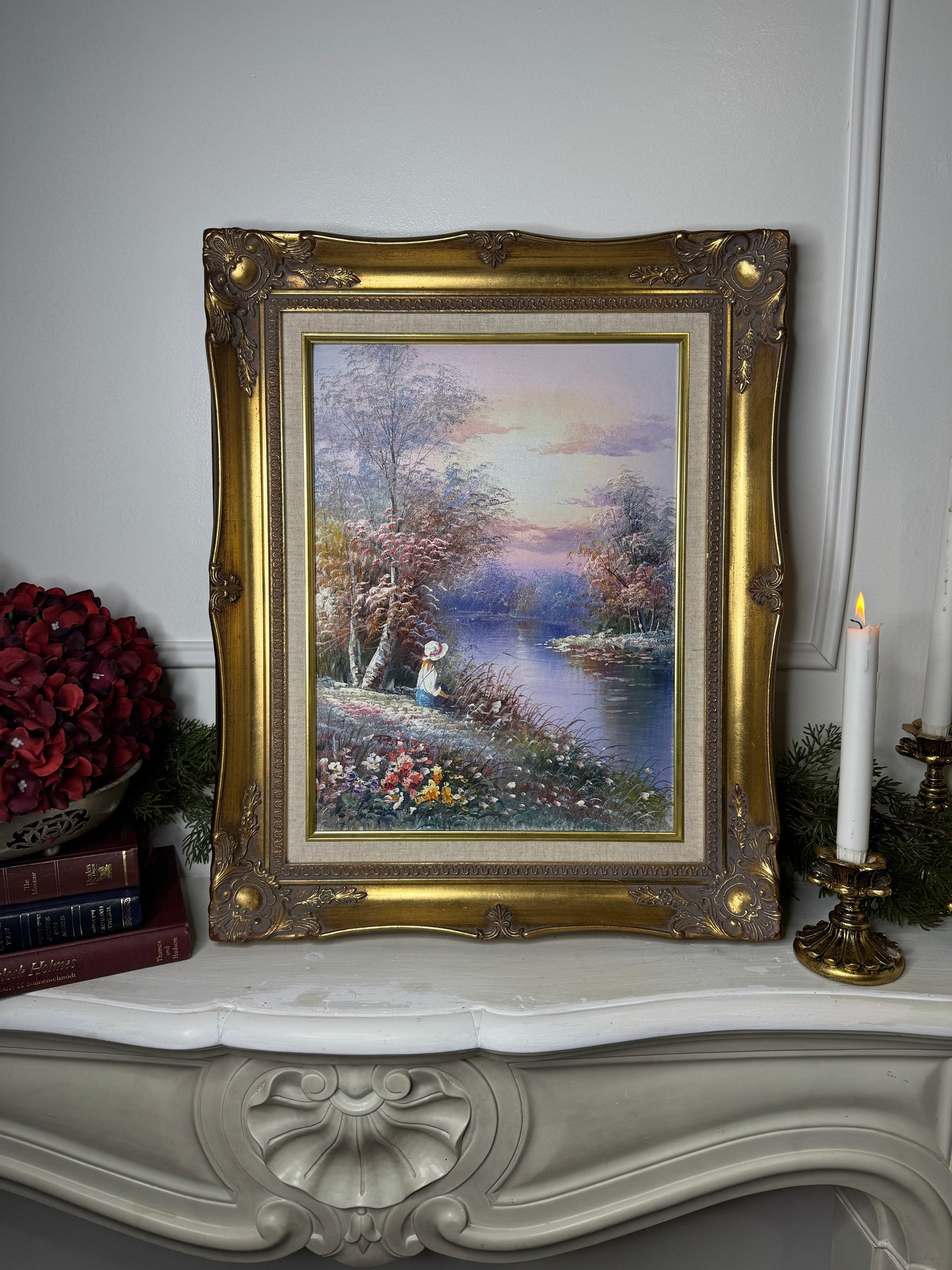 Vintage Signed Colourful Oil Painting in an Ornate Gold Sorélle Frame