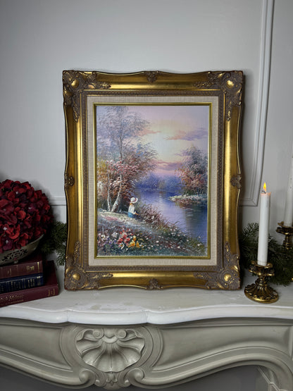 Vintage Signed Colourful Oil Painting in an Ornate Gold Sorélle Frame