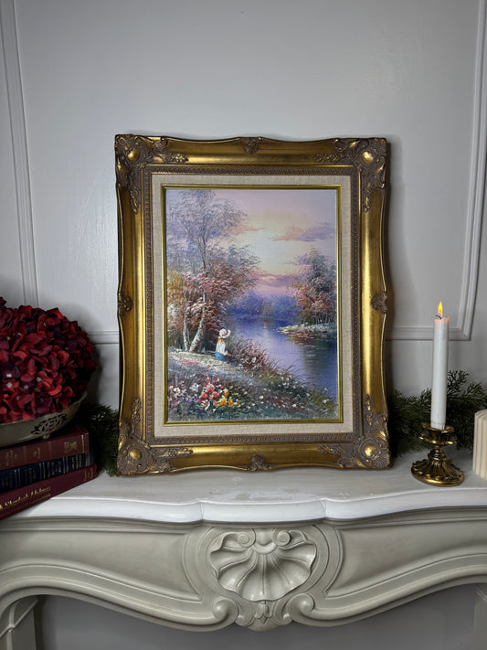 Vintage Signed Colourful Oil Painting in an Ornate Gold Sorélle Frame
