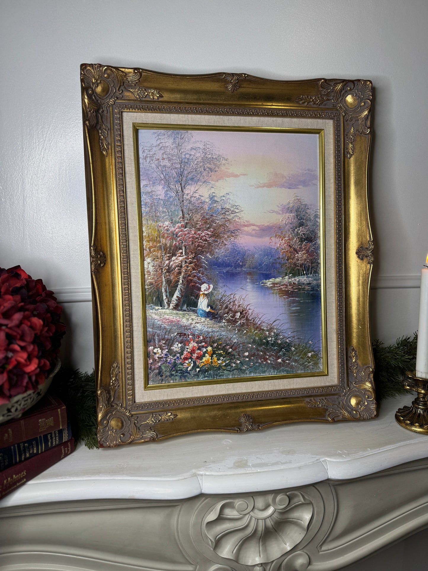 Vintage Signed Colourful Oil Painting in an Ornate Gold Sorélle Frame