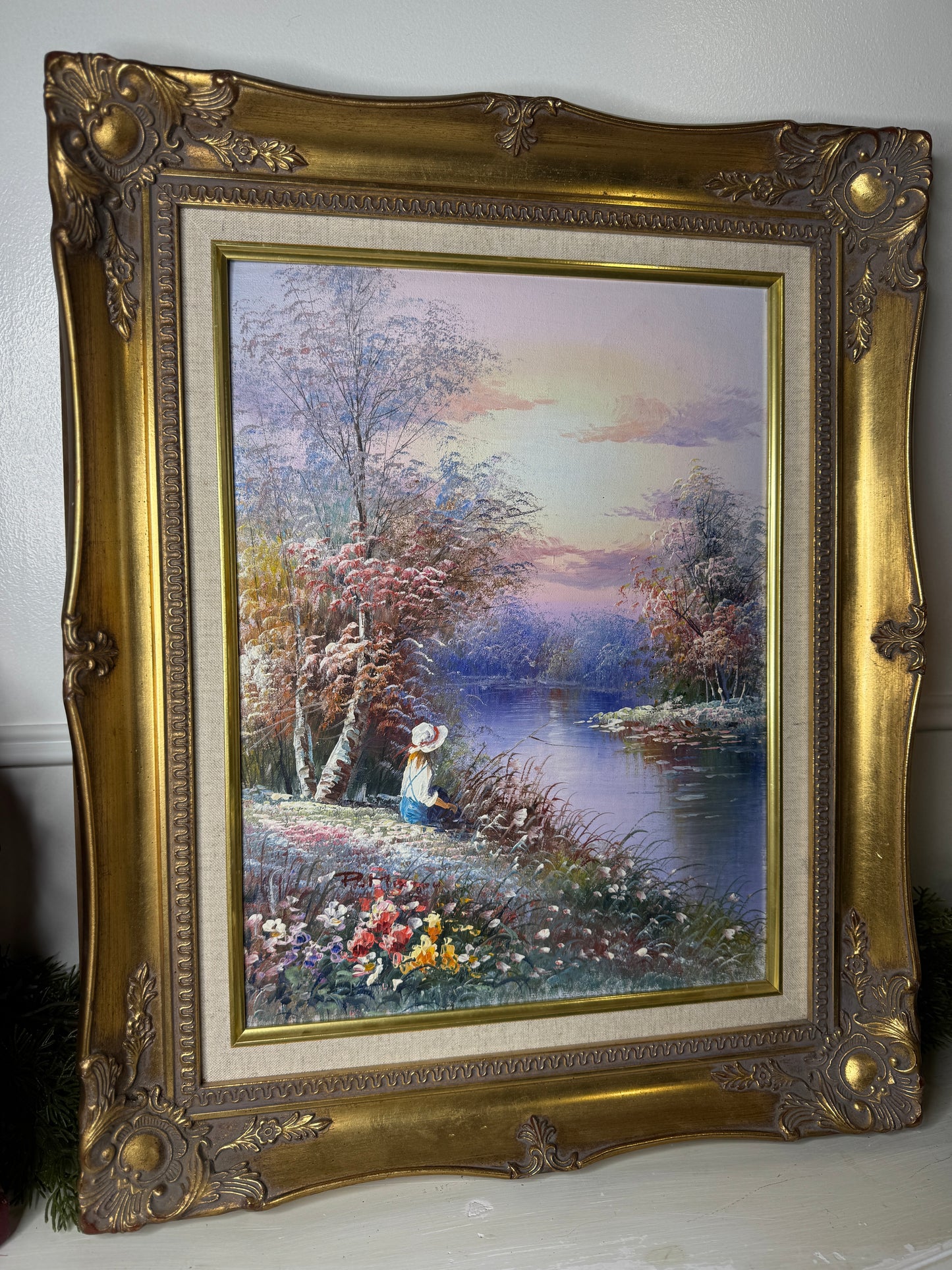 Vintage Signed Colourful Oil Painting in an Ornate Gold Sorélle Frame