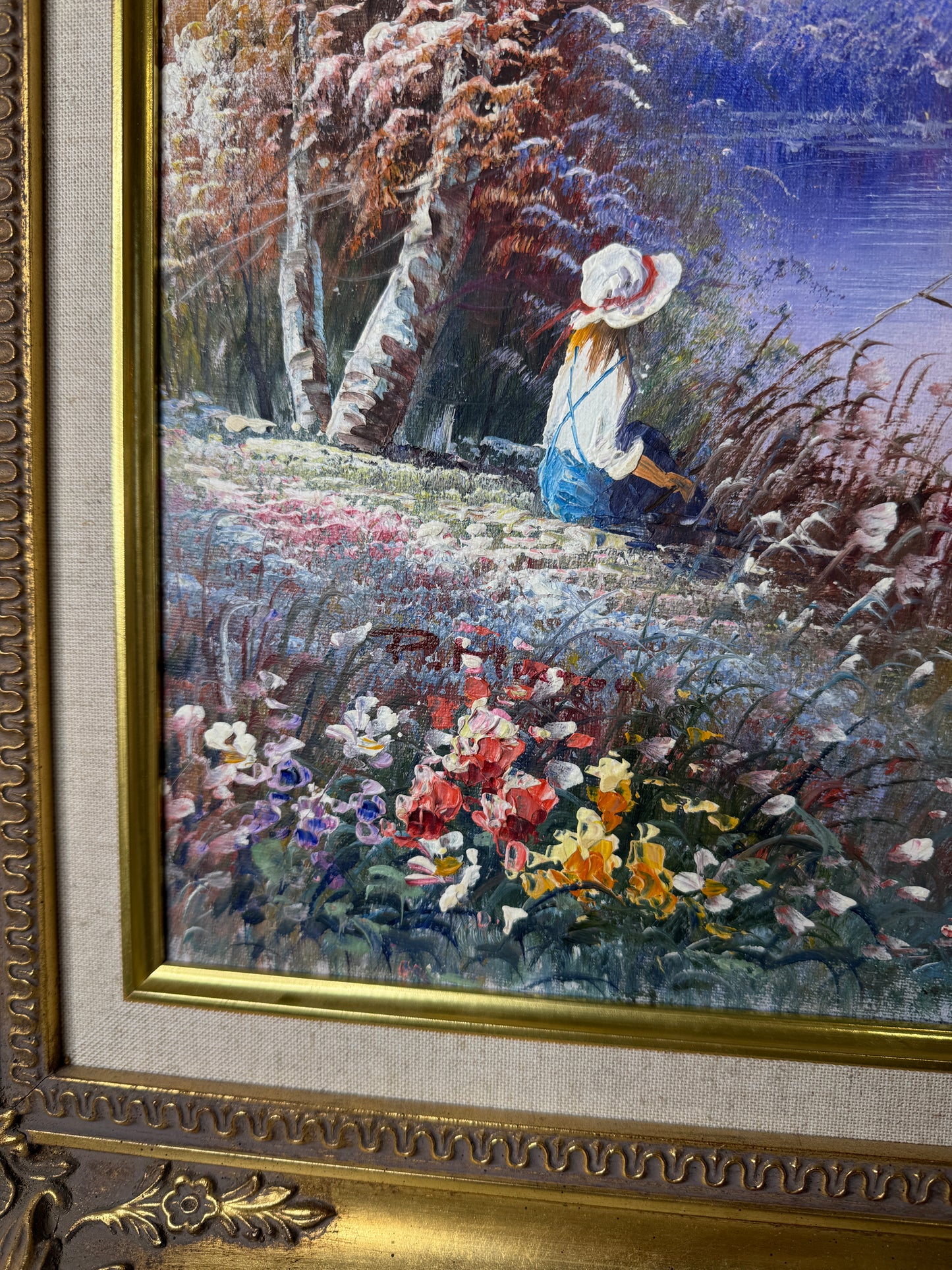 Vintage Signed Colourful Oil Painting in an Ornate Gold Sorélle Frame