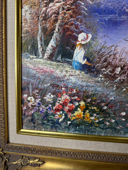 Vintage Signed Colourful Oil Painting in an Ornate Gold Sorélle Frame