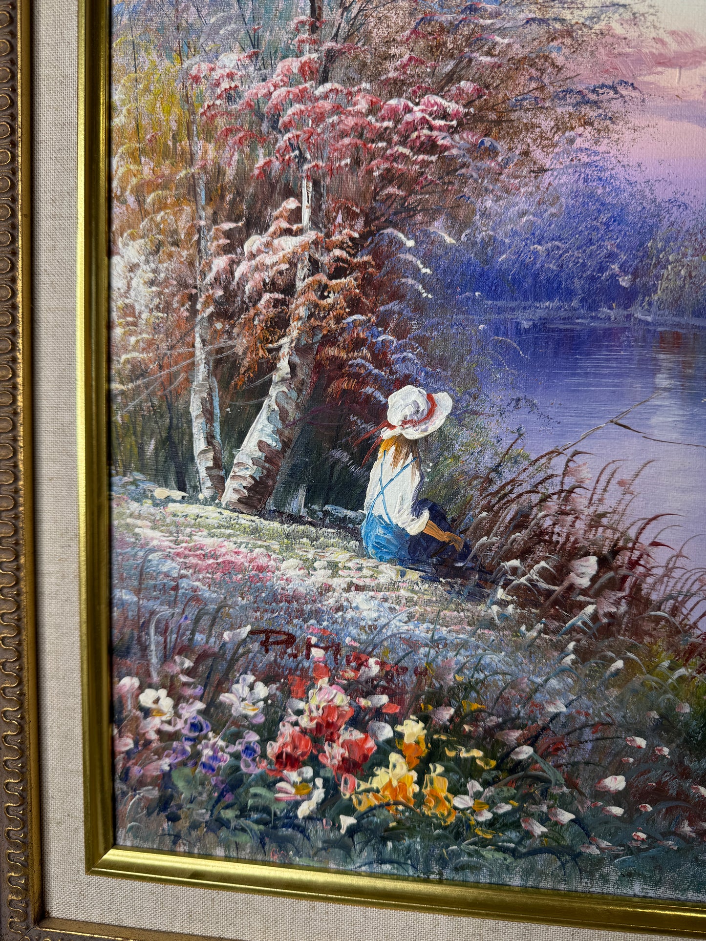 Vintage Signed Colourful Oil Painting in an Ornate Gold Sorélle Frame