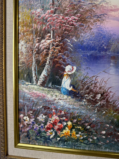 Vintage Signed Colourful Oil Painting in an Ornate Gold Sorélle Frame