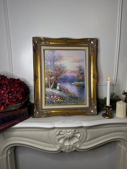 Vintage Signed Colourful Oil Painting in an Ornate Gold Sorélle Frame