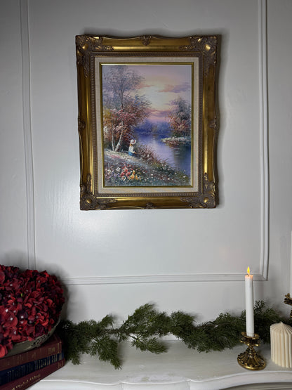 Vintage Signed Colourful Oil Painting in an Ornate Gold Sorélle Frame
