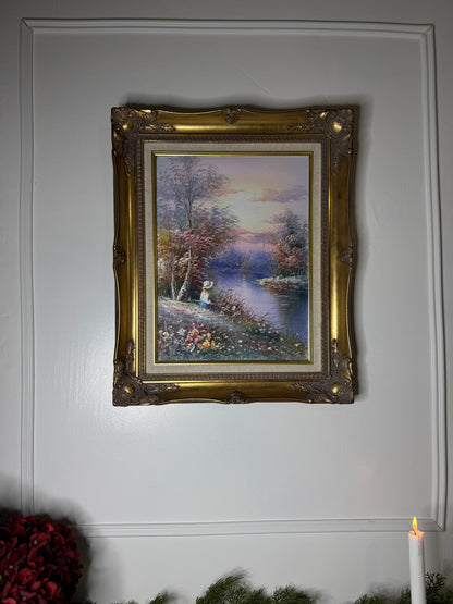 Vintage Signed Colourful Oil Painting in an Ornate Gold Sorélle Frame