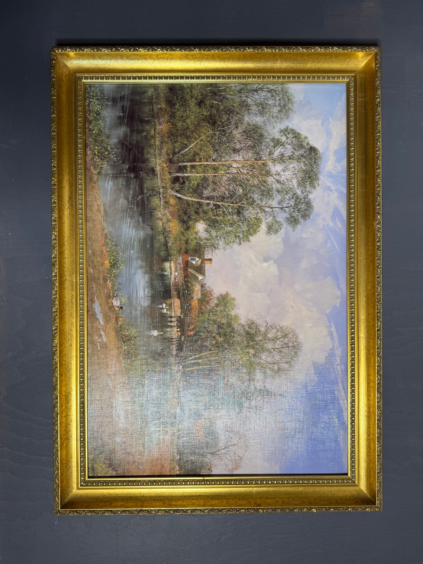 Large Antique Signed Print in a Gold Marbella Gilt Frame