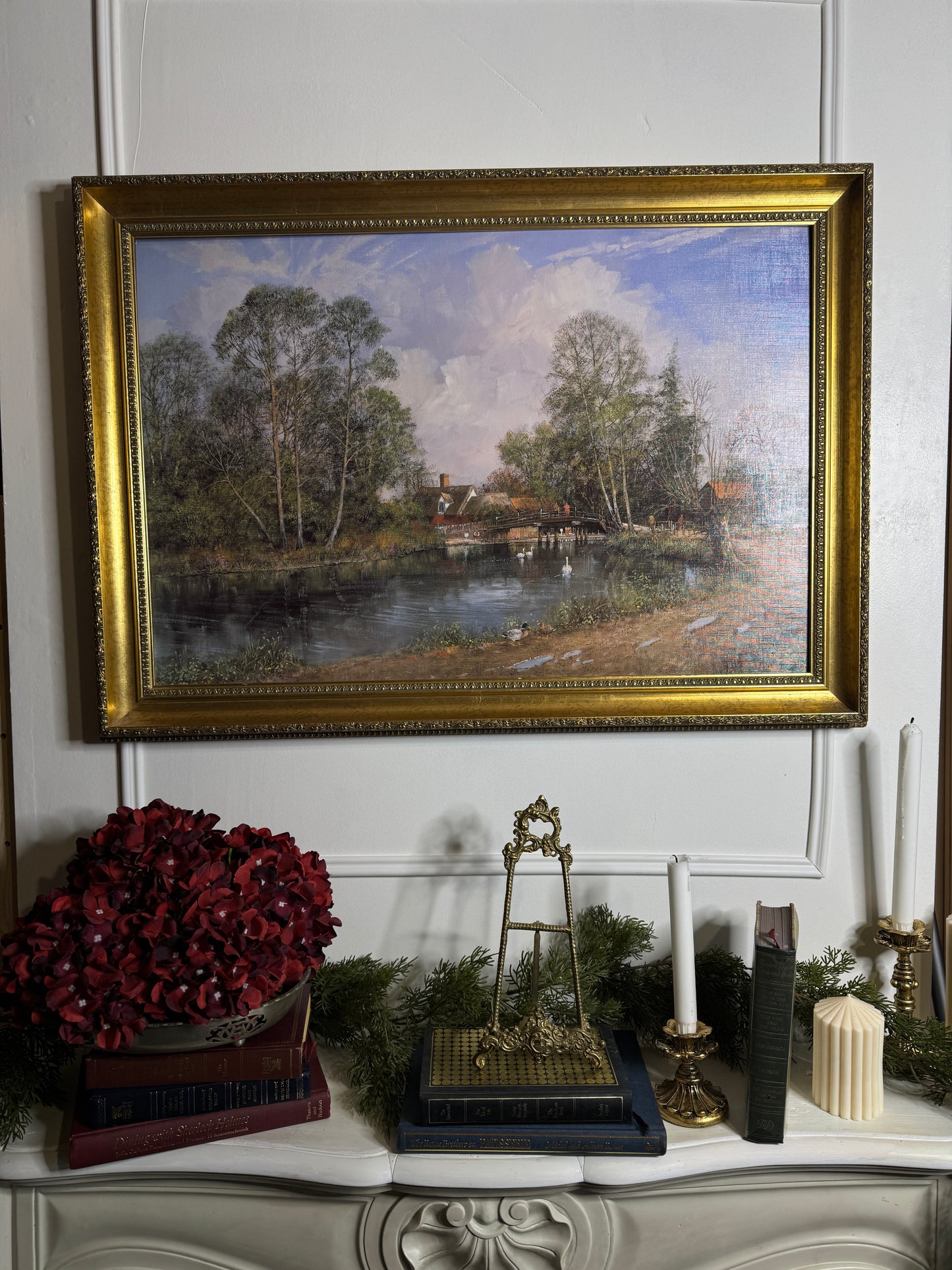 Large Antique Signed Print in a Gold Marbella Gilt Frame