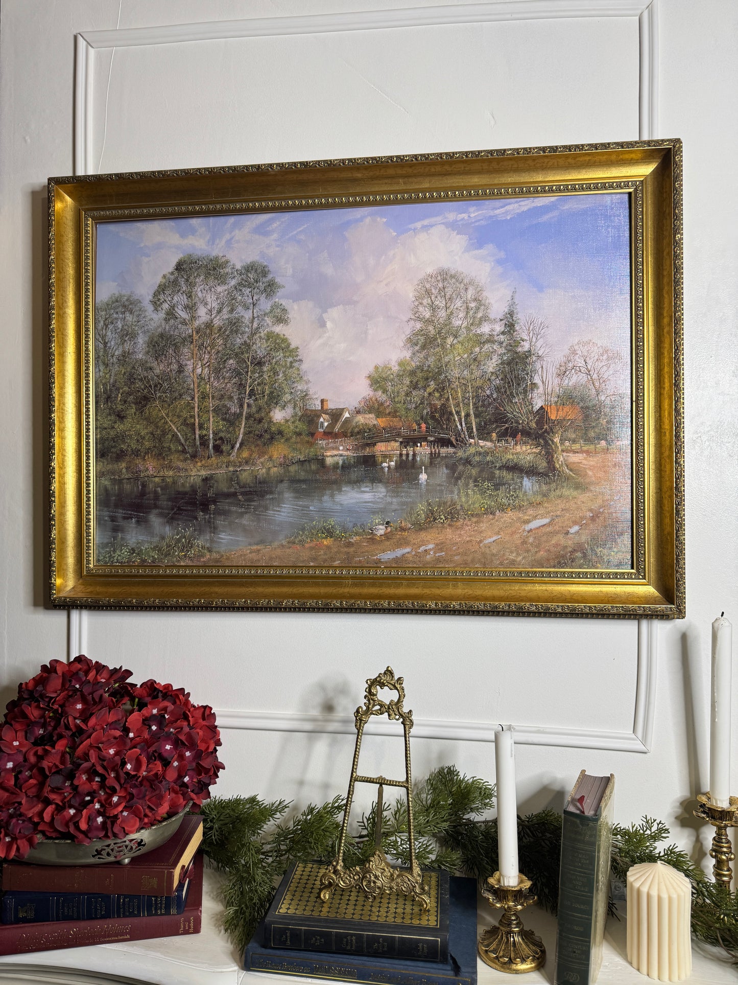 Large Antique Signed Print in a Gold Marbella Gilt Frame