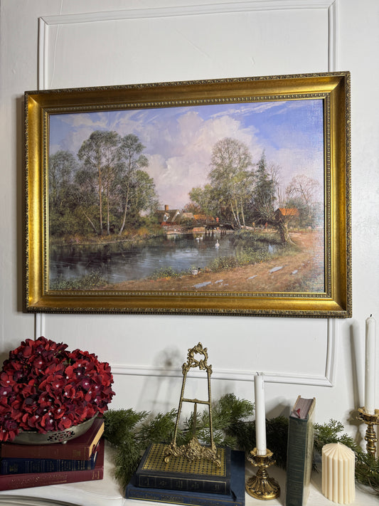 Large Antique Signed Print in a Gold Marbella Gilt Frame