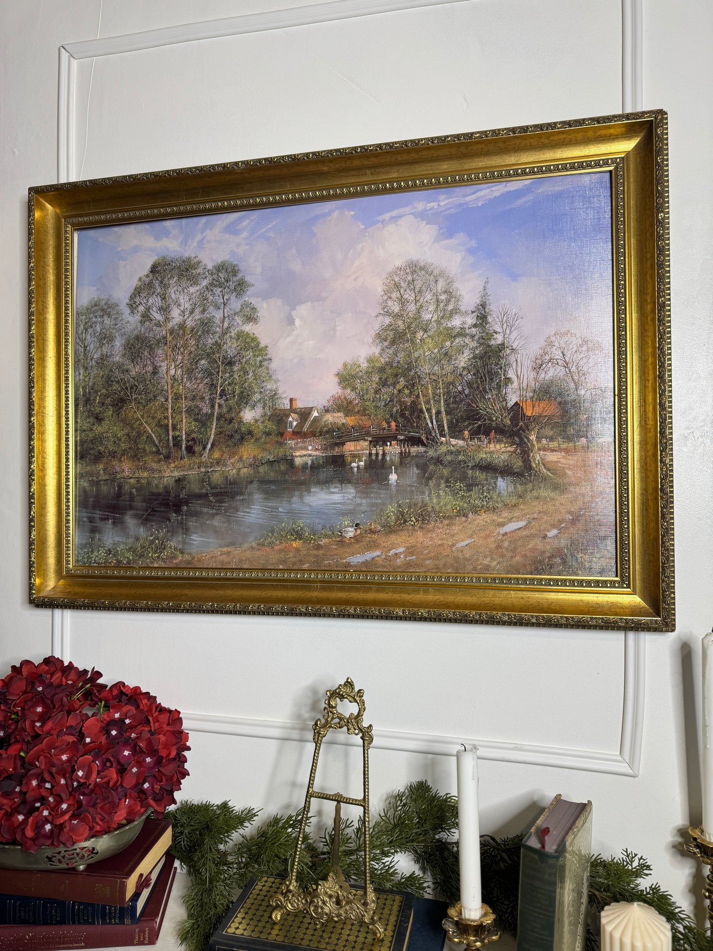 Large Antique Signed Print in a Gold Marbella Gilt Frame