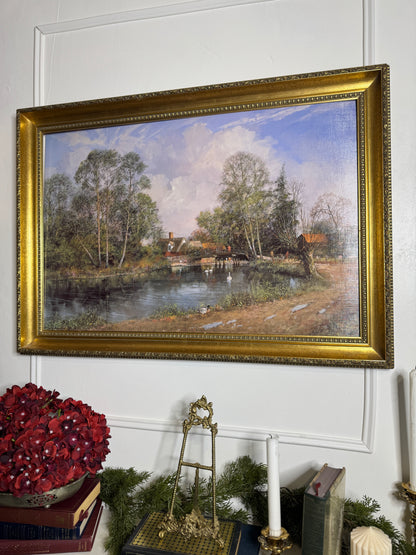 Large Antique Signed Print in a Gold Marbella Gilt Frame