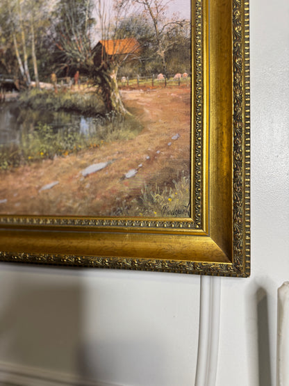 Large Antique Signed Print in a Gold Marbella Gilt Frame