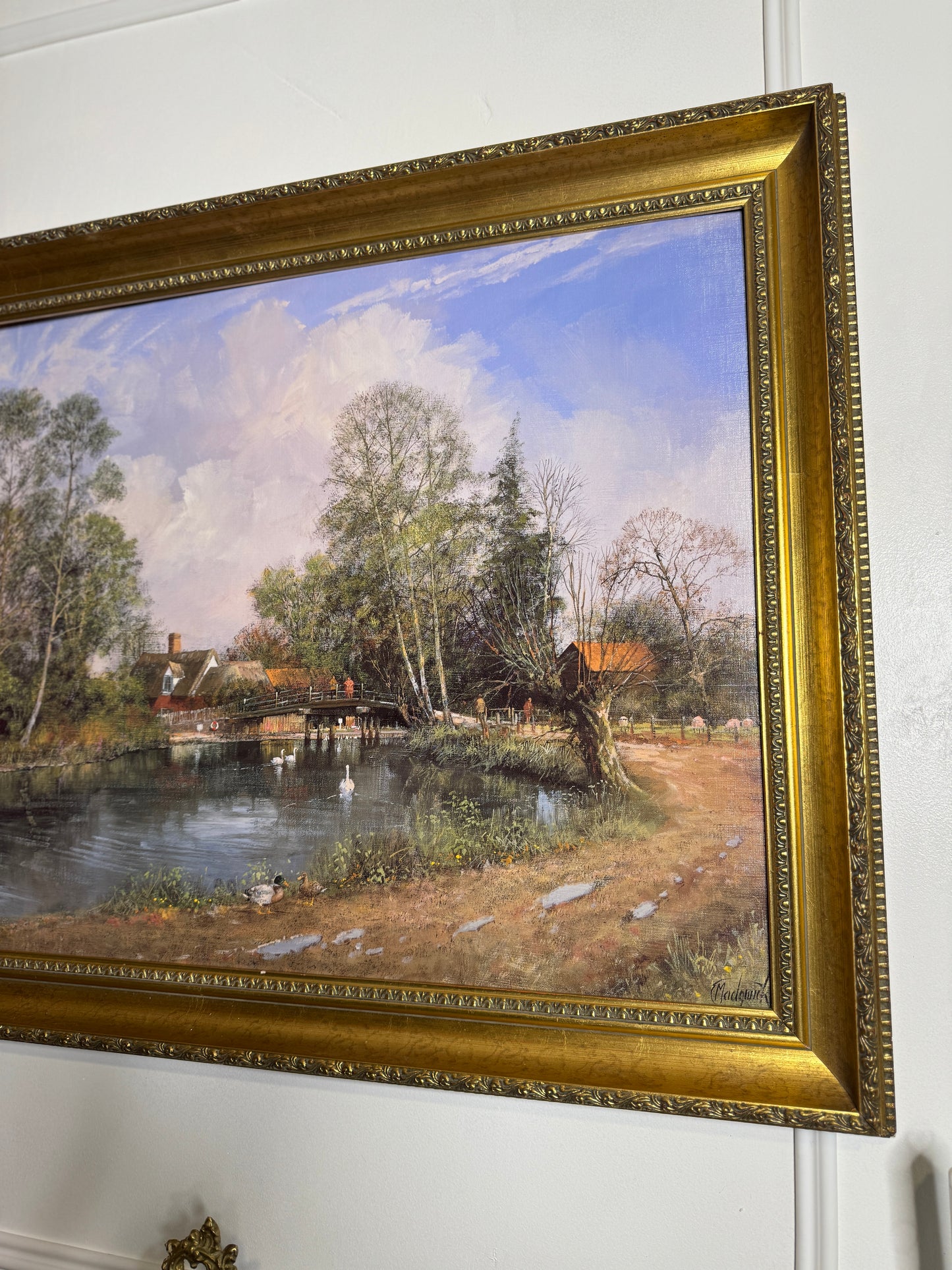 Large Antique Signed Print in a Gold Marbella Gilt Frame